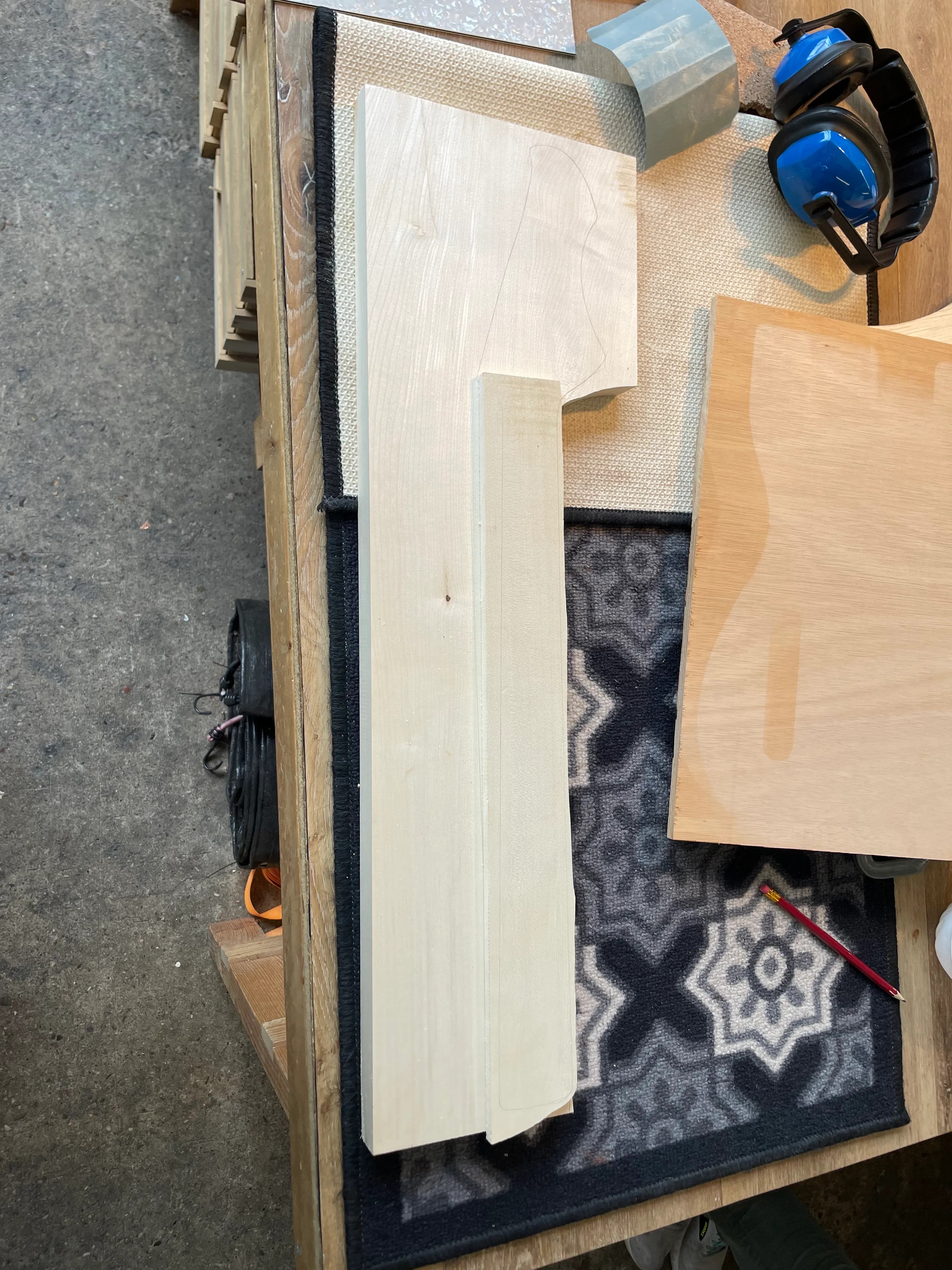 Cut a fretboard blank off the same piece of European maple the neck will come from. It’s neither roasted nor flamed, but it is sustainable and local, and a bit maple fretboard will look great. Contemplating inlays.