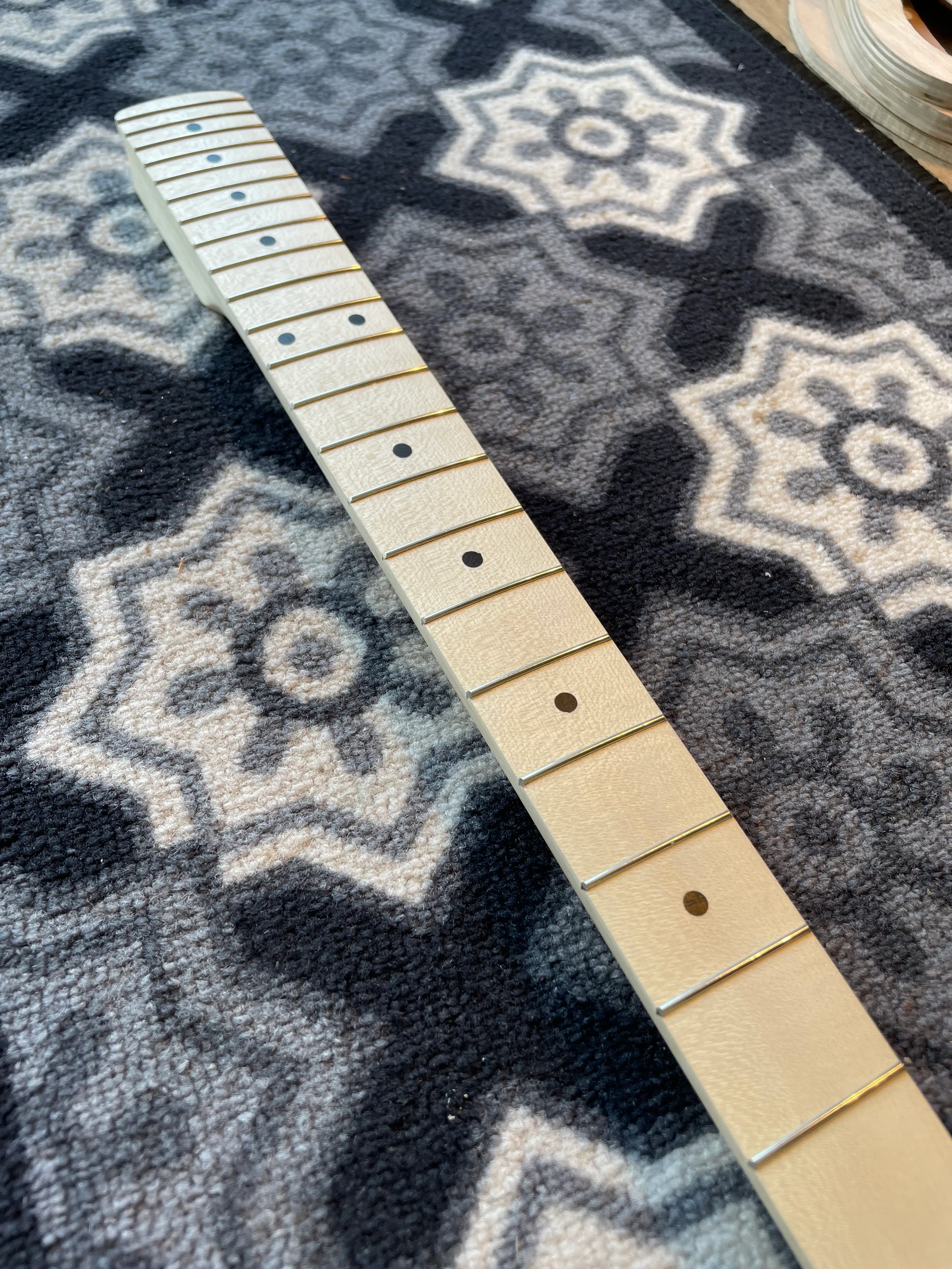 All fretted and trimmed. Still got to level and crown, which I’m looking forward to learning because some of my guitars could do with that.